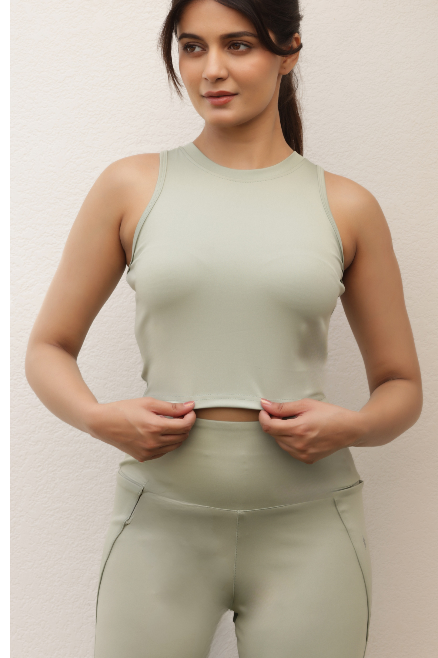 The Georgina High-Waisted Multi-Pocket Gym Co-Ord Set | Sage Green