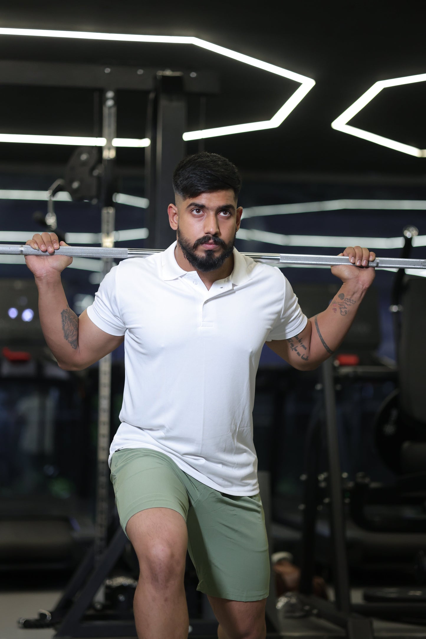 The Bane slim fit shorts and Tee set; Olive Sage green-White