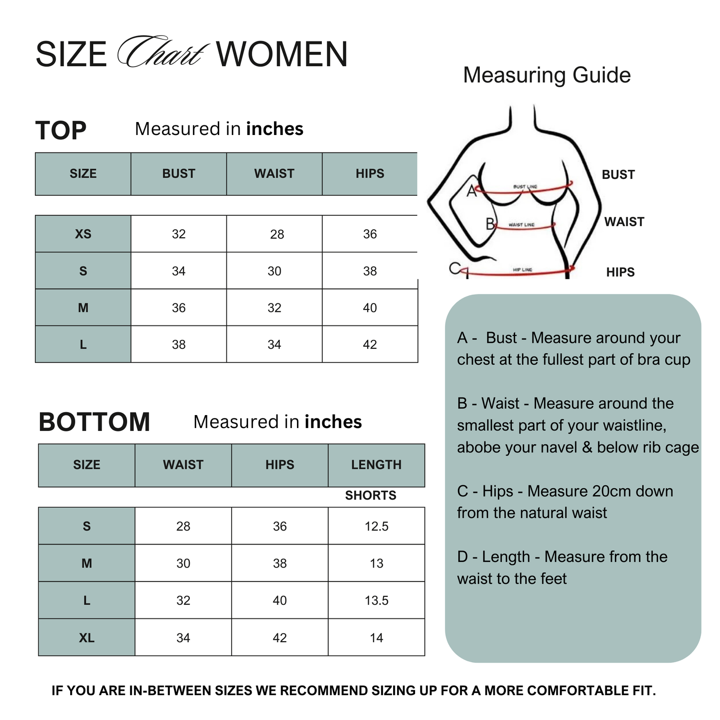 Size guide for the Rachel High Waisted Flared Trousers Co-ord Set featuring detailed measurements for the flared trousers and sleeveless crop top to ensure the perfect fit.