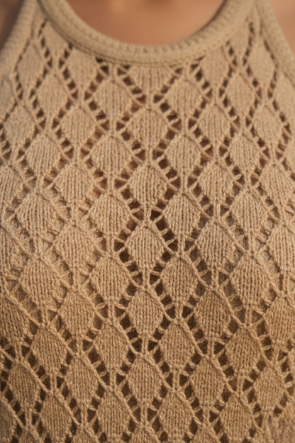 Golden hour herring Crochet Maxi dress: Beige