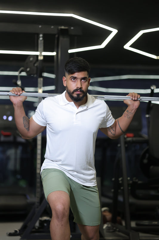 The Bane slim fit shorts and Tee set; Olive Sage green-White