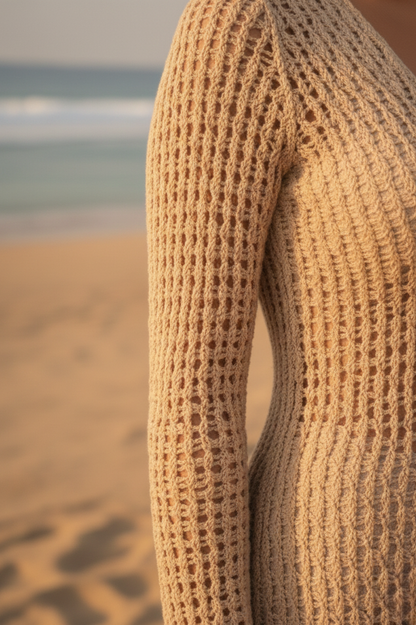 Sand Perch Crochet Maxi dress; Beige