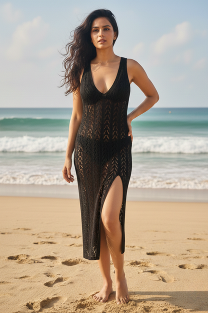Mackerel Crochet Maxi dress: Black