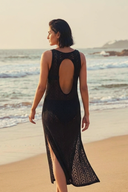 Mackerel Crochet Maxi dress: Black