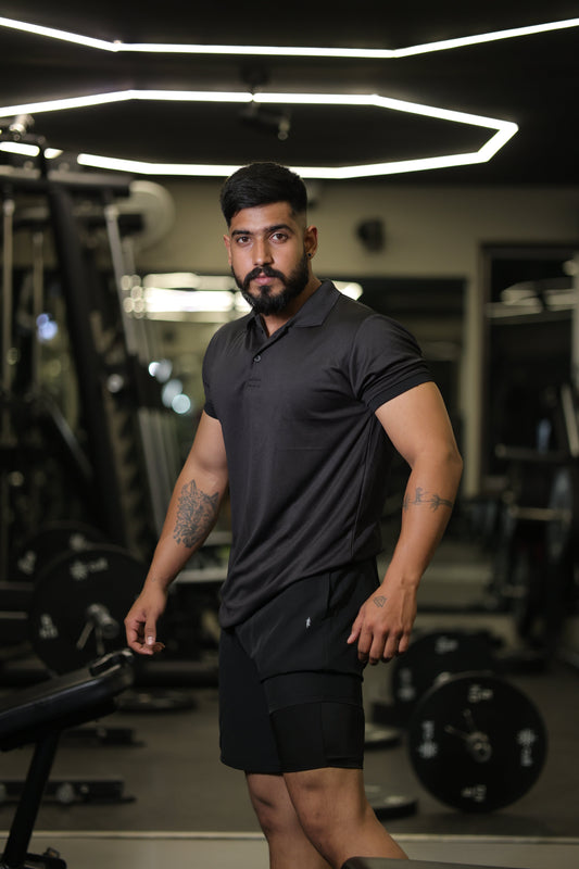 The Bane slim fit shorts and Tee set; Black-Black