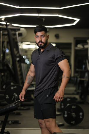 The Bane slim fit shorts and Tee set; Black-Black