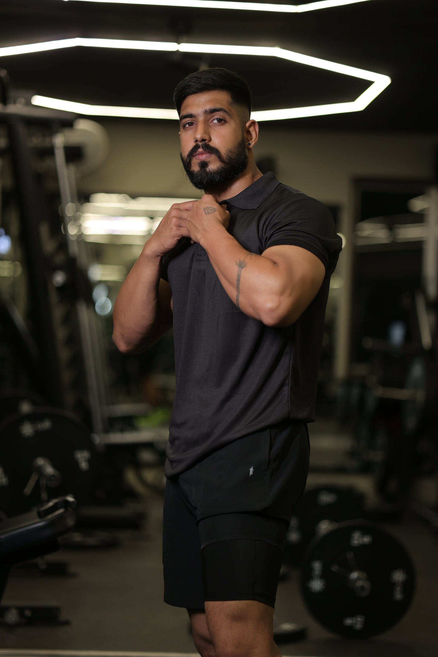 The Bane slim fit shorts and Tee set; Black-Black