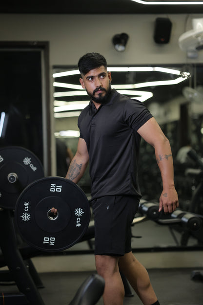 The Bane slim fit shorts and Tee set; Black-Black